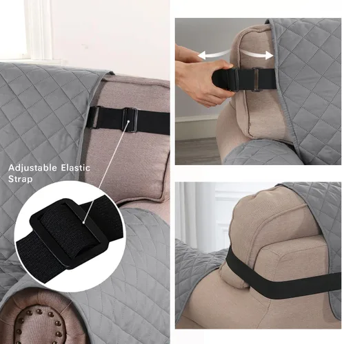 Vista 21 de H.VERSAILTEX Funda de sofá resistente al agua para sofá de 3 cojines, reversible, protector de muebles acolchado con correa elástica, funda de sofá
