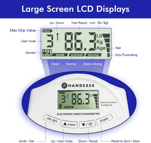 Vista 3 de Grip Strength Tester, Digital Hand Dynamometer FDA Registered with Backlit LCD for Grip Strength Testing and Training