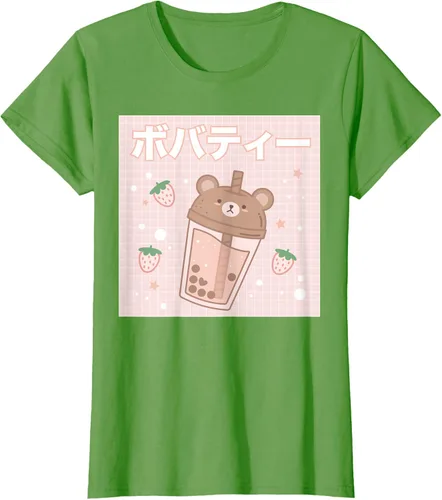 Vista 4 de Camiseta estética Kawaii con diseño de oso lindo y té con leche burbuja, talla S Blanco