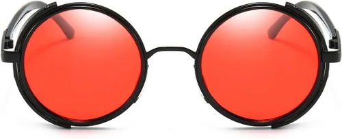 Vista 3 de Dollger Steampunk - Gafas de sol redondas retro vintage con marco circular de metal, Negro