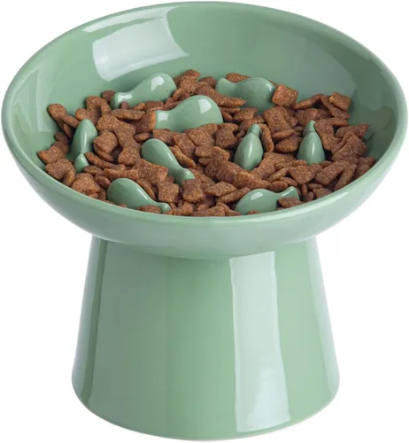 Vista 7 de Cuenco elevado de cerámica para gatos – Cuenco elevado de comida para gatos de 6 pulgadas para aliviar la hinchazón y antivómitos, comedero lento