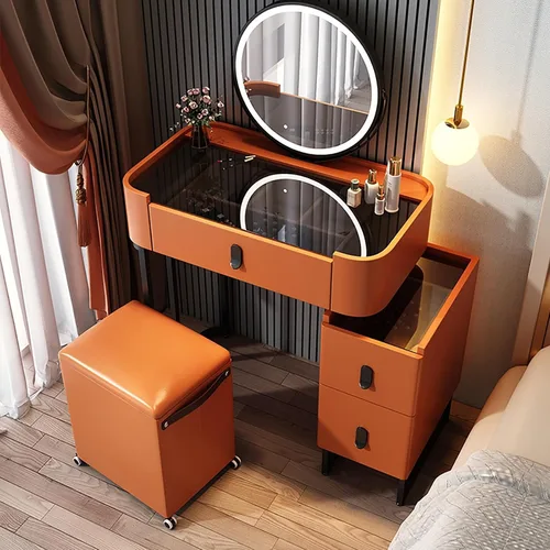 Vista 18 de Vanity Desk with Mirror and Drawers, White Vanity with Mirror, Wooden Makeup Desk for Bedroom Dressing Room, with Adjustable Brightness Mirror,Dark
