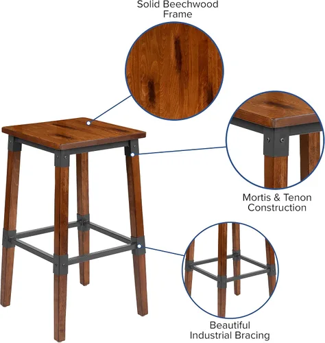 Vista 5 de Flash Furniture Jackson - Taburete de bar de madera industrial de nogal antiguo, 2
