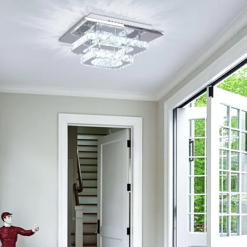 Vista 3 de Mini candelabro LED de cristal para techo, 2 capas, lámpara de techo empotrada, candelabro moderno iluminación para pasillo, escalera, cocina, baño