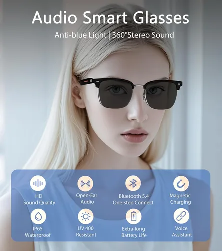 Vista 10 de Gafas de sol inteligentes, gafas Bluetooth 5.4 para hombres y mujeres
