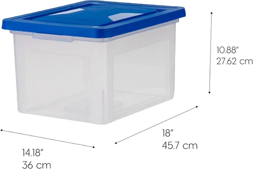 Vista 2 de IRIS USA 3-Pack 35 Qt. Letter/Legal File Box with Lid, Clear/Blue Transparente/azul