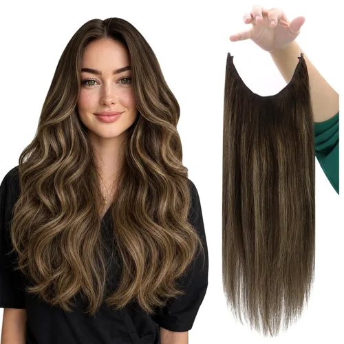 Vista 16 de Fshine - Extensiones de cabello con hilo invisible de 12 pulgadas, color rubio ceniza con reflejos de rubio decolorado, pieza de cabello humano real