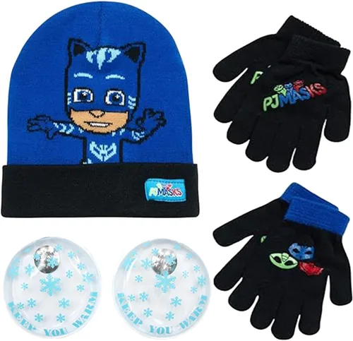 Vista 12 de PJ Masks Conjunto de gorro de invierno y 2 pares de guantes o mitones (edad 2-7)