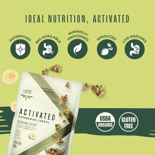 Vista 3 de Living Intentions cereal súper alimento, banana cáñamo, con Probióticos, 9 onzas