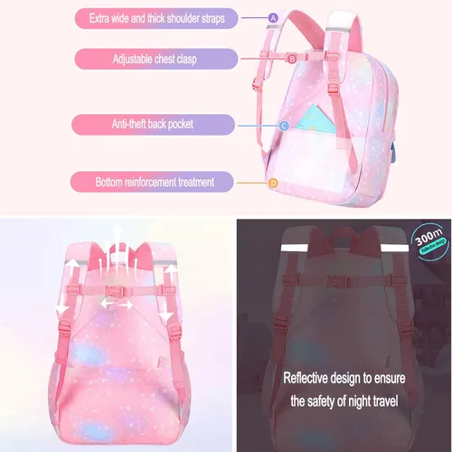 Vista 4 de Jcobvig Mochila Kawaii para niñas y niños, bonita mochila escolar para estudiantes con bolsa para bolígrafos, bolsa de viaje para laptop con diseño
