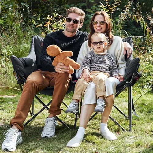 Vista 8 de EVER ADVANCED Silla de Campamento Doble para Adultos, Banco Loveseat de Campamento Plegable Acolchado con Bolsillo Lateral Sofá de Campamento