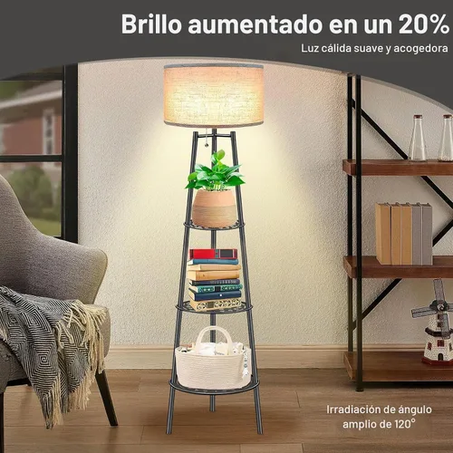 Vista 5 de ZQQLITE - Paquete de 2 lámparas de pie negras con estantes de almacenamiento, lámpara de pie alta moderna, lámpara de pie con pantalla de lino