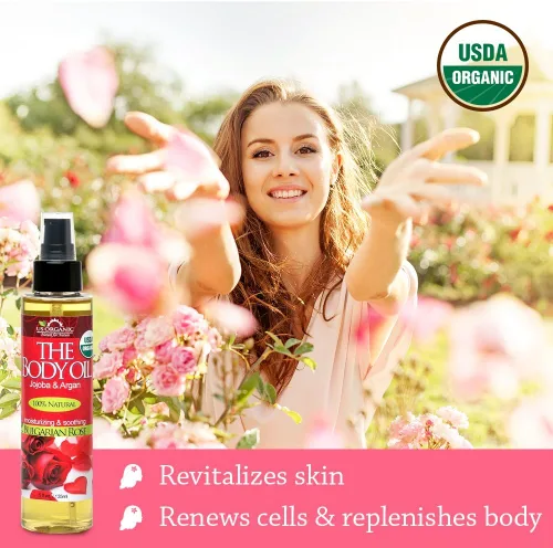 Vista 6 de US Organic Aceite corporal romántica sexy de rosa búlgara, aceite de jojoba y argán con vitamina E, orgánico certificado por USDA, sin alcohol