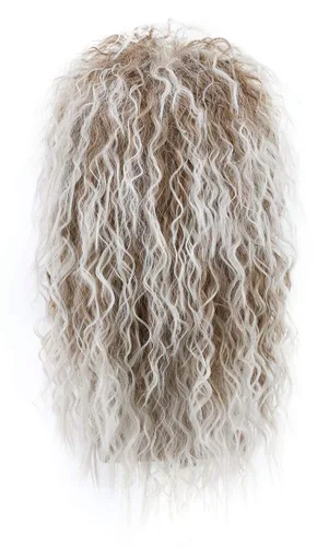 Vista 4 de karlery Peluca larga rizada de color marrón degradado blanco para hombres y mujeres, de los años 70 y 80 Rocker Mullet para fiesta, divertida