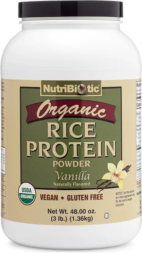 Vista 8 de NutriBiotic Chocolate con proteína de arroz orgánico certificado, 22.9 onzas, proteína vegana baja en carbohidratos en polvo, crudo, certificado
