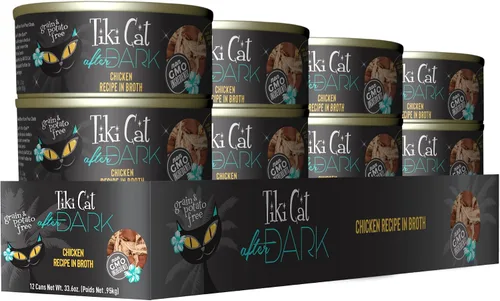 Vista 2 de Tiki Cat After Dark - Alimento húmedo para gatos, receta de pollo, latas de 2.8 onzas (12 unidades) Wet Cat Food, Whole Foods, Real Chicken with