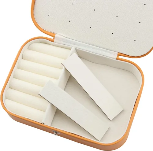 Vista 3 de Joyero de viaje, portátil, de piel sintética, organizador de viaje, estuche de joyería de viaje, cajas pequeñas de doble capa para mujeres