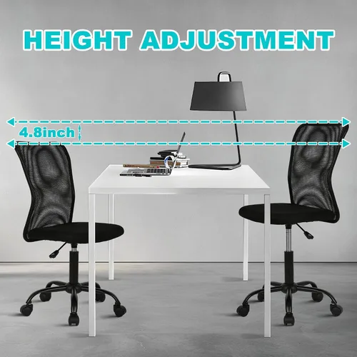 Vista 7 de Silla de oficina sin brazos, silla de oficina ergonómica de malla con respaldo alto con soporte lumbar, sillas de computadora, silla con ruedas