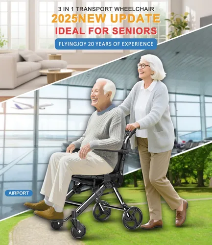 Vista 2 de Sillas de ruedas para adultos, silla de ruedas de transporte, sillas plegables ligeras con frenos de mano, sillas de ruedas portátiles de viaje