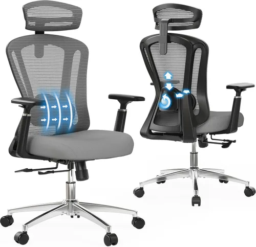 Vista 8 de Farini Silla de oficina con respaldo alto, silla de computadora con ruedas Todo negro