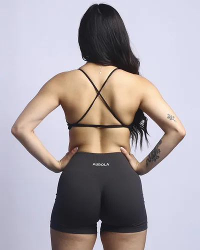 Vista 4 de AUROLA Pantalones cortos de entrenamiento para mujer, control de abdomen, a prueba de sentadillas, acanalados, gruesos, sin costuras, pantalones
