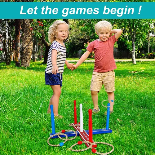 Vista 6 de Juego de lanzamiento de anillos de madera de alta calidad, juego de lanzamiento de WIn SPORTS para interiores y exteriores, para niños y adultos