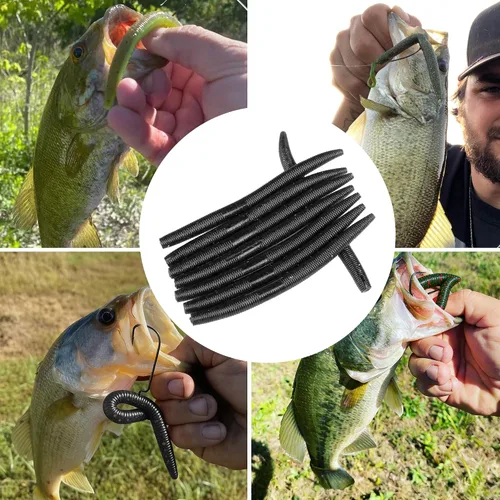 Vista 6 de 30/50/78/100 piezas Senko Worms Kit - Señuelos de pesca de plástico suave de 4"/5" con impregnación de sal para pesca de lubina
