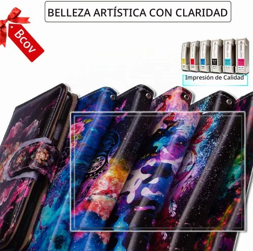 Vista 3 de Bcov Funda para iPhone 11, funda de piel con tapa y función atril para iPhone 11, diseño de flores y mariposas azules Mariposa Azul Flores Rosa