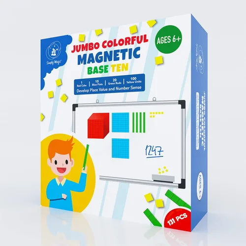 Vista 7 de Simply magic - 131 bloques de base magnética jumbo para matemáticas, valor posicional Magnetic Base 10 Blocks Set for Teachers, Math Blocks for