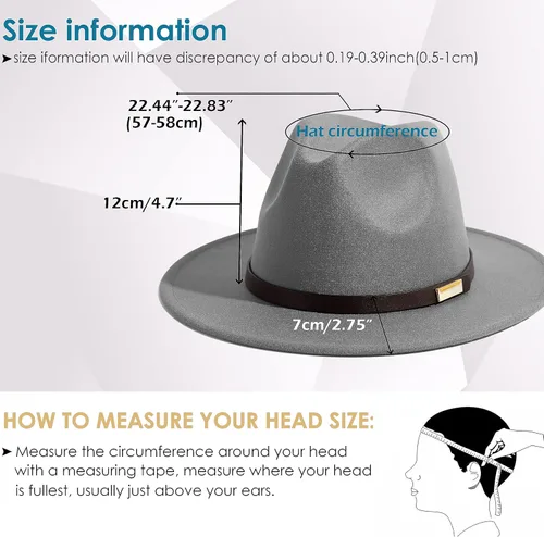 Vista 40 de Sombreros Fedora para hombre, sombrero Panamá de ala ancha con cinturón clásico Unisex Felt Fedora, Adjustable Fit, Breathable Sweatband, All-Day