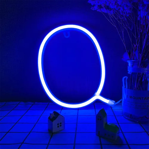 Vista 21 de ENUOLI Letrero de neón azul con letras LED USB/luces alimentadas por batería, letrero alfabético, marquesina, letra, decoración, luces nocturnas