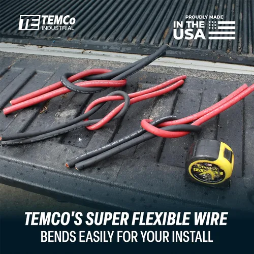 Vista 3 de TEMCo 1 Gauge AWG 10 pies Negro Cable de Soldadura Flexible de Cobre Puro Fabricado en EE. UU. para Batería - Uso Pesado para Solar, Inversor