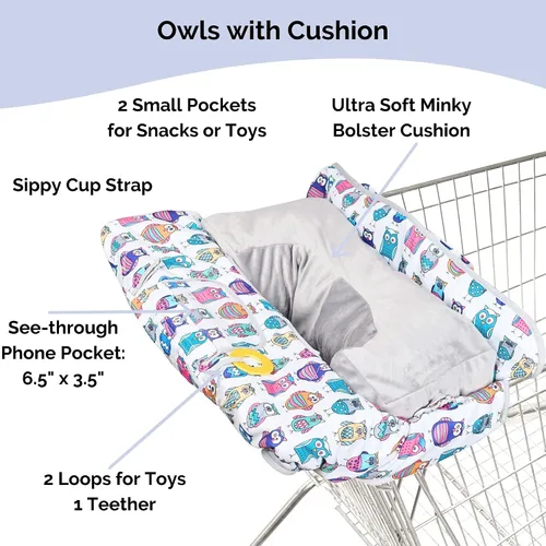 Vista 3 de Suessie Funda para carrito de compras y funda para silla alta con almohada de apoyo de cojín (búhos con cojín)