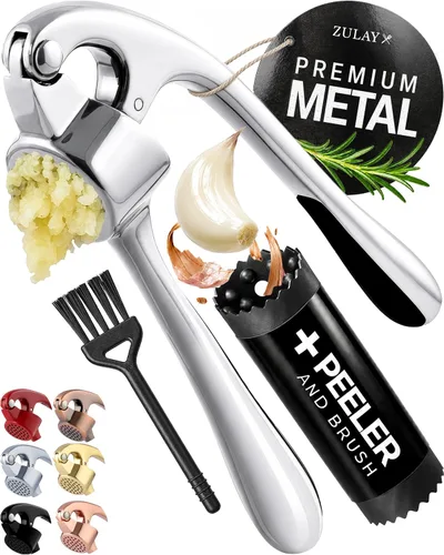 Vista 20 de Zulay Kitchen - Prensa de ajo de metal para cocina, acero inoxidable, color plateado 01 - Plata alfa