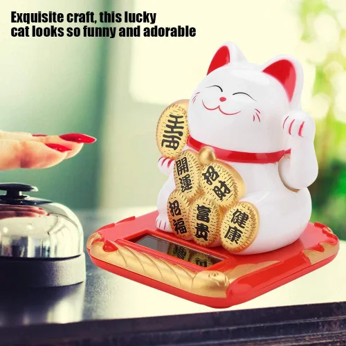 Vista 4 de Tosuny Solar Luck Kitty, gato de buena suerte, gato que hace llamas, lindo gatito chino, gato de la suerte, brazo agitador trae salud, riqueza