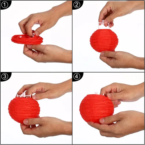 Vista 5 de PATIKIL Faroles de papel de 4 pulgadas, paquete de 6 pantallas redondas plegables para colgar para bodas, hogar, fiestas, festivales, celebraciones