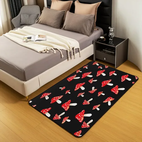 Vista 5 de jejeloiu Alfombra de área de hongos Kawaii de 4 x 5 pies para sala de estar, dormitorio, hongos salvajes, alfombra decorativa antideslizante
