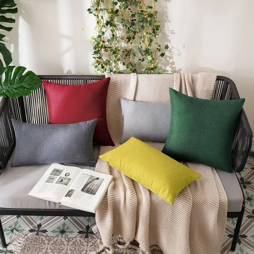Vista 5 de MIULEE Paquete de 2 fundas de almohada decorativas para exteriores, impermeables, sólidas, de lino sintético, para jardín, granja, patio, tienda
