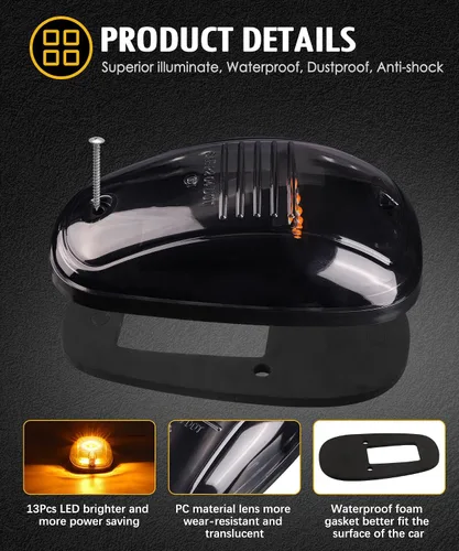 Vista 2 de Partsam Luz de marcador de cabina, lente ahumada, forma de ojo ámbar, 13 luces LED para techo de cabina [ajuste universal] compatible con camionetas