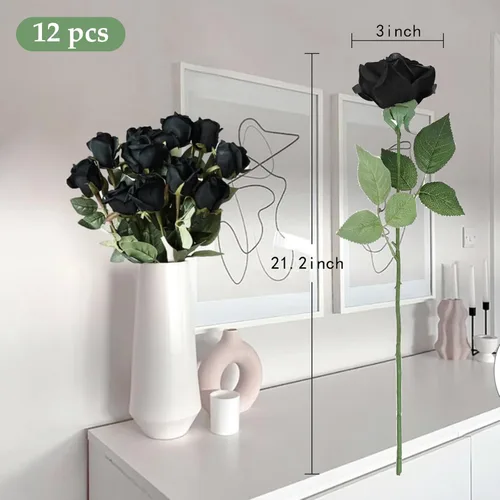 Vista 3 de IPOPU 12 rosas artificiales, flores para decoración de fiesta, rosas falsas, flores de seda, pétalos florales para el hogar, boda, fiesta, tienda