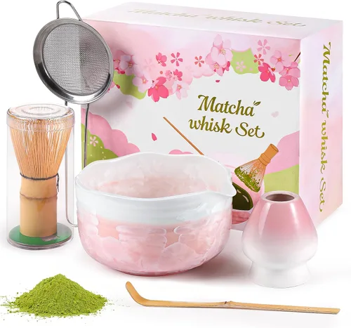 Vista 9 de Juego de batidor de matcha: juego de matcha con batidor de matcha de bambú y soporte de cerámica, cuchara de bambú+cuchara de madera, soporte