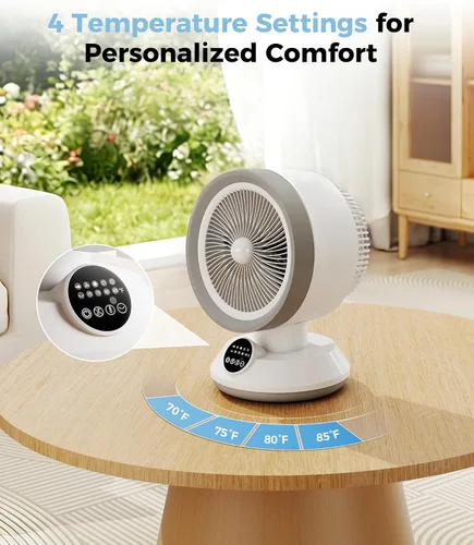 Vista 4 de Combo de calentador y ventilador para uso en interiores, ventilador portátil 2 en 1 de calefacción y refrigeración de escritorio de 1500 W