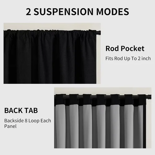 Vista 3 de CUCRAF Juego de 2 paneles de cortinas 100% opacas de lino de 84 pulgadas de largo, con pestaña trasera y bolsillo para barra para sala de estar