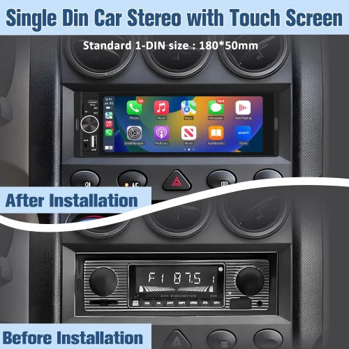 Vista 2 de Estéreo Universal Single Din para Automóvil con CarPlay Inalámbrico y Android Auto, Unidad Principal de Pantalla Táctil IPS de 6.36 Pulgadas