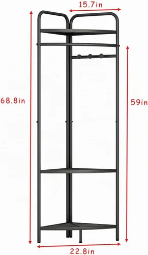 Vista 3 de DOORXIFO Percheros de ropa negros de esquina independientes, percheros de metal negros con ganchos, perchero de ropa resistente moderno con 3