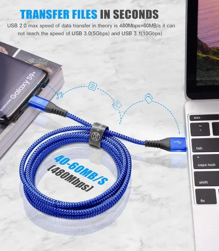 Vista 2 de sweguard Cable USB a USB C [2 unidades, 3.3 pies] de nailon trenzado USB A a tipo C, cable de carga rápida para iPhone 17, 16, 15 Pro Max, Samsung