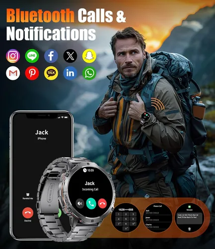 Vista 2 de Relojes inteligentes LIGE para hombres con batería de 900mAh (60+ horas de espera), pantalla AMOLED de 1.73" con Bluetooth, modo de llamada, más