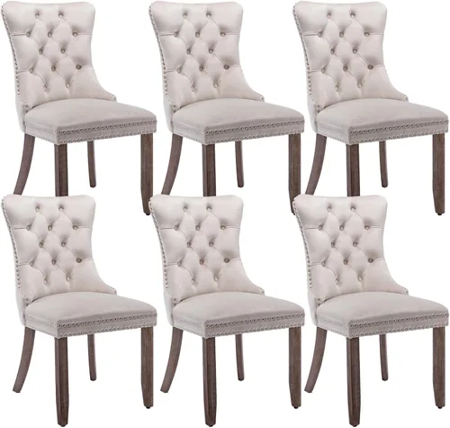 Vista 55 de Juego de 2 sillas de comedor de terciopelo beige, modernas sillas de cocina tapizadas