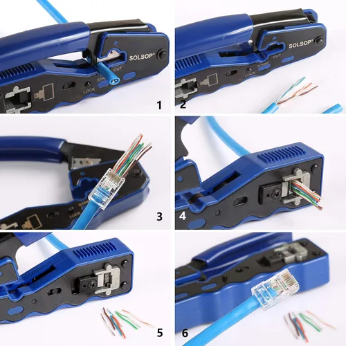 Vista 6 de Solsop Herramienta de Engaste RJ45 Herramienta de Engaste de Paso Herramienta de Engaste Cat5e Cat5 CAT6