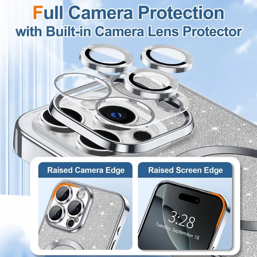 Vista 60 de Hython para iPhone 12 Funda con chispas brillantes, fundas transparentes magnéticas con protector de lente de cámara [Compatible con MagSafe]
